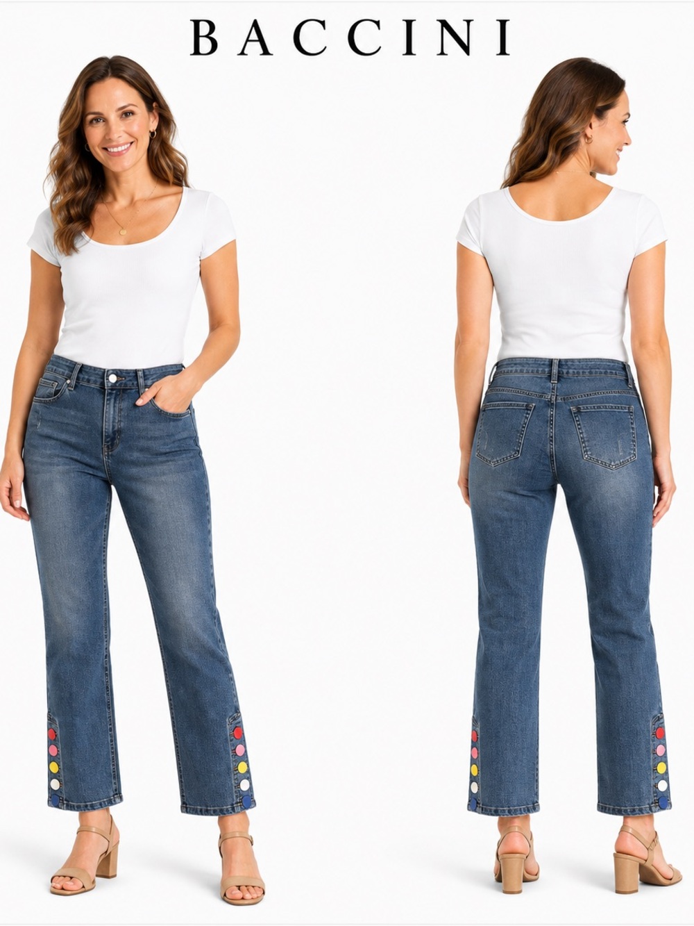 Baccini Colored Button Distressed Crop Jeans 8